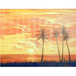J.K. HANSEGGER 876 O/B SUNSET W/ PALM TREES