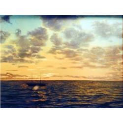 J. K. HANSEGGER 875 OIL ON BOARD OCEAN SUNSET WITH