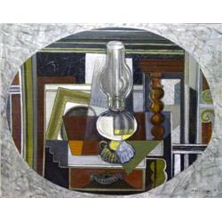 J. K. HANSEGGER 1106 OIL ON CARDBOARD OIL LAMP 24"