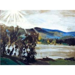 J. K. HANSEGGER 675  OIL ON PAPER BLACK TREES WITH