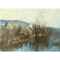 J. K. HANSEGGER 887 OIL ON CARDBOARD CHURCH BY LAK