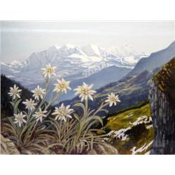 J.K. HANSEGGER O/C MOUNTAINS W/ FLOWER