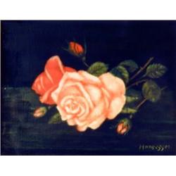 J. K. HANSEGGER 346 OIL ON CANVAS RED AND PINK ROS
