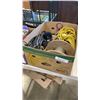 Image 1 : 2 BOXES OF BUNGEE CORDS, ROPE, WIRE, HAND TOOLS AND MORE