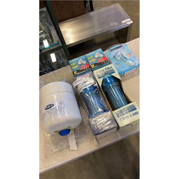 LOT OF NEW ITEMS: PORTABLE WATER TANK, WATER FILTER, FLOOD LIGHTS AND SHAVER