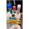 Image 6 : BOX OF CAULK, SEALANT AND INSECT REPPELLANTAND 2 ROLLS OF ABSORBANT CLOTH