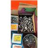 Image 8 : 2 BOXES OF 1/4IN, 5/16IN, 3/8IN NUTS AND BOLTS WITH HAND TOOLS AND MORE