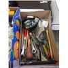 Image 7 : 2 BOXES OF 1/2IN NUTS, BOLTS, CHAIN HOOKS, HAND TOOLS AND MORE