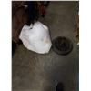 Image 1 : CAST IRON UMBRELLA STAND AND BAG OF FIBER FILL