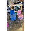 Image 1 : 9 STACKING KIDS CHAIRS 4 RED 5 BLUE WITH PUPPET SHOW STAGE