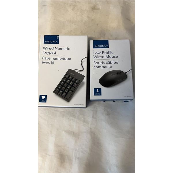 INSIGNIA LOW PROFILE WIRED MOUSE AND WIRED NUMERIC KEYPAD