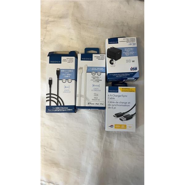 INSIGNIA 30W WALL CHARGER AND CHARGE CABLES