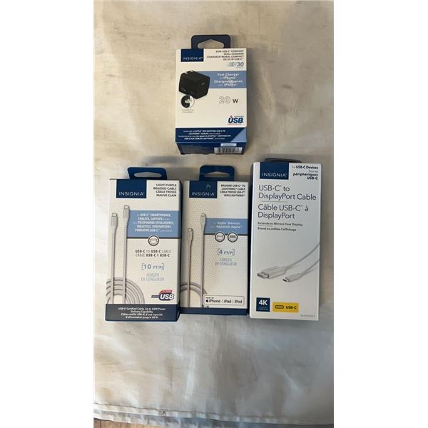 INSIGNIA 20W WALL CHARGER AND CHARGE CABLES