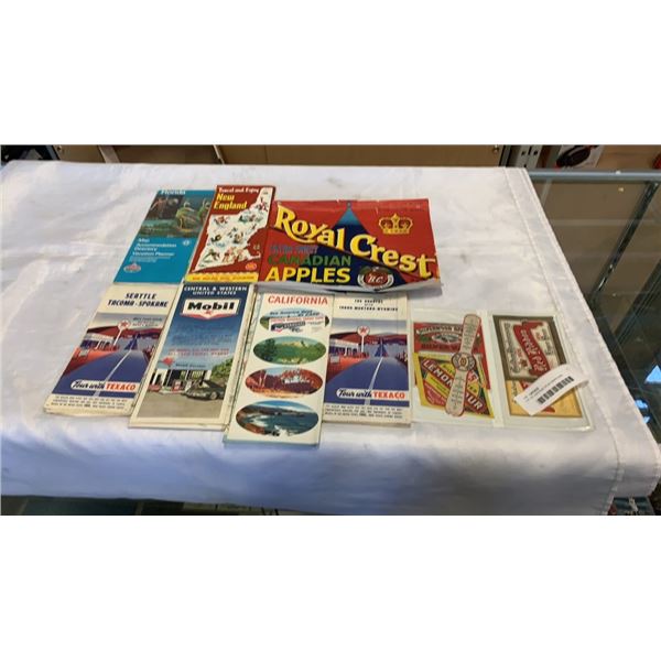 LOT OF VINTAGE ROAD MAPS AND ADVERTIEMENTS