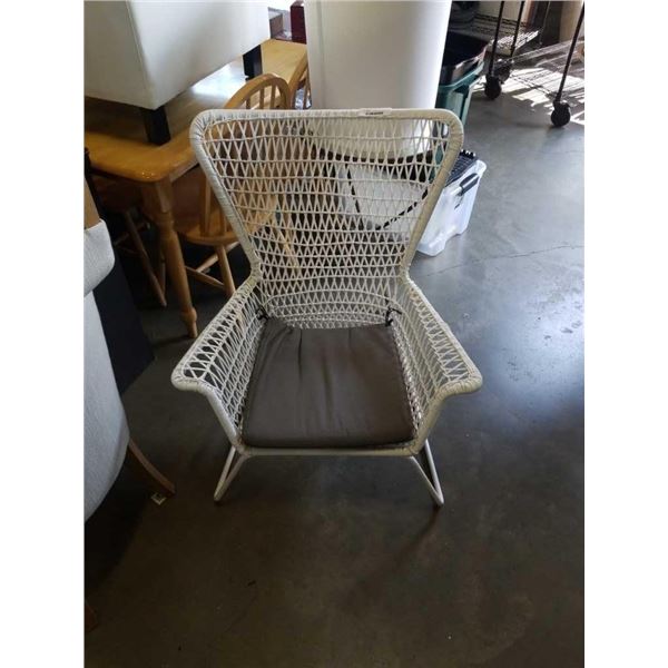 WHITE METAL AND WOVEN ARM CHAIR