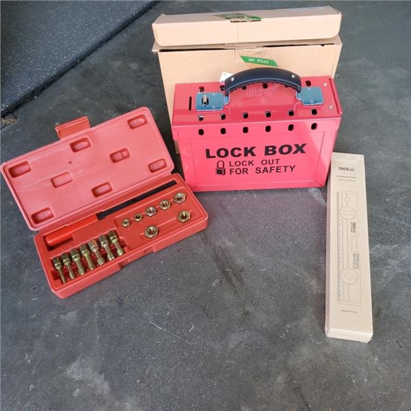 NEW 15 PC METRIC THREAD REPAIR KIT , TACK LIFE  MAGNETIC LEVEL RULER AND LOCK BOX