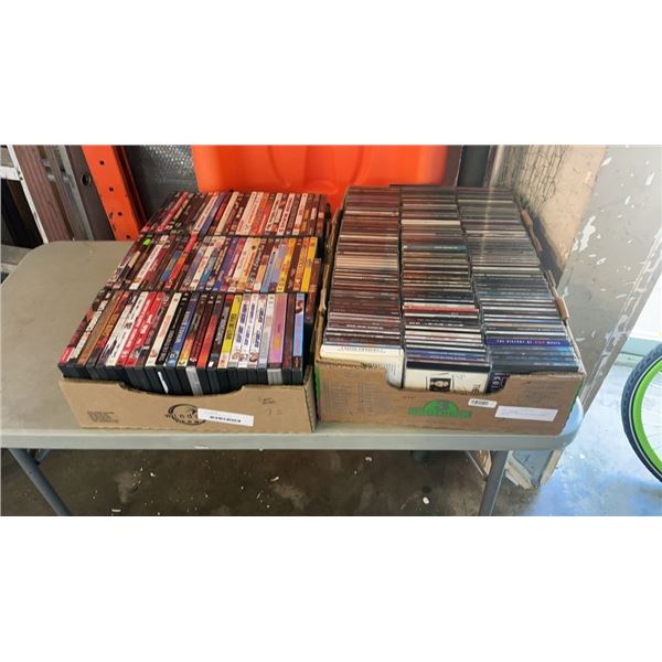 2 BOXES OF DVDS AND CDS APPROX 230 TOTAL