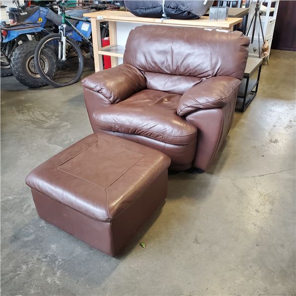 PALLISER HARLEY BROWN REAL LEATHER ARMCHAIR AND OTTOMAN