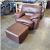 Image 1 : PALLISER HARLEY BROWN REAL LEATHER ARMCHAIR AND OTTOMAN