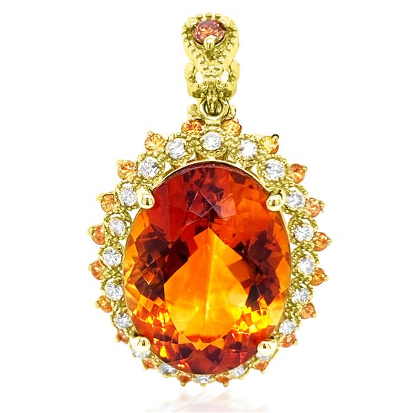 17.04ct CITRINE , ORANGE SAPPHIRE 14K Yellow Gold 9.1gm Pendant