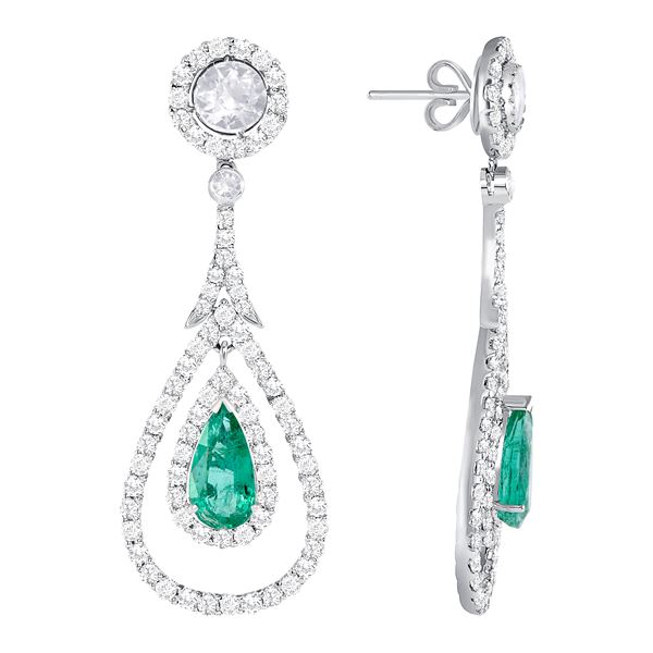 4ct Pear Emerald & Diamond Earrings