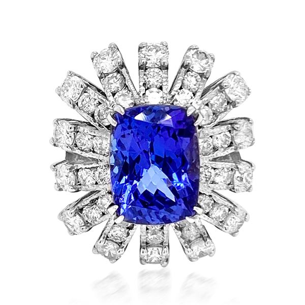 4.45ct TANZANITE 14K White Gold 7gm Ring