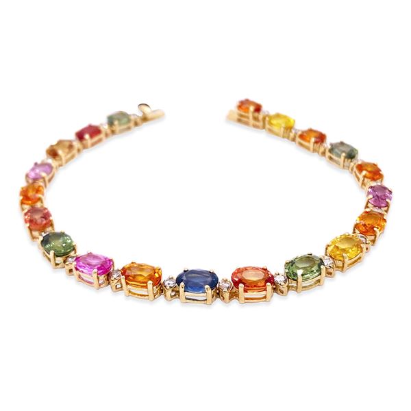 19.85ct MULTICOLOR SAPPHIRE 14K Yellow Gold 12gm Bracelet