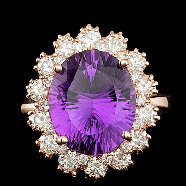 14k Rose Gold 5.50ct Amethyst 1.50ct Diamond Ring