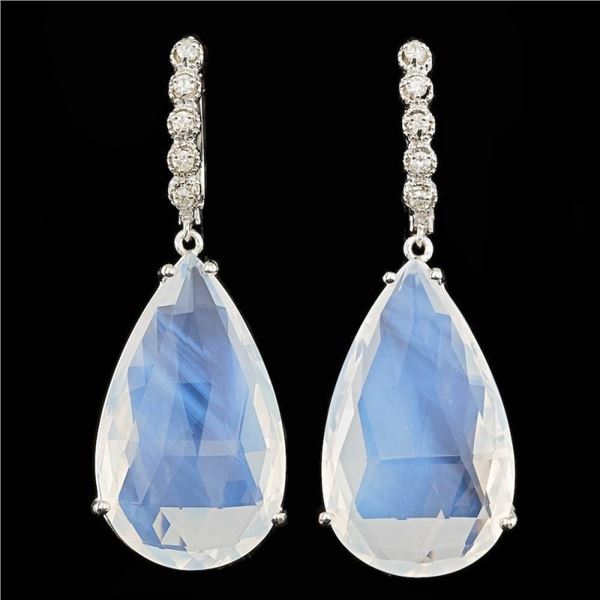 14k Gold 51.00ct Quartz 0.40ct Diamond Earrings