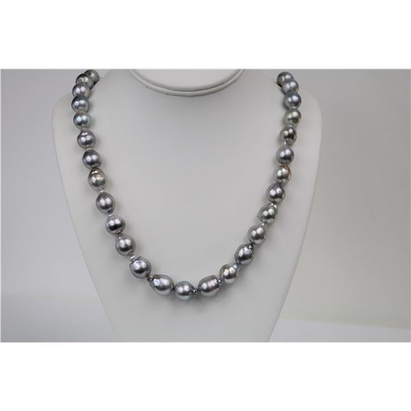 11-13mm Tahitian Silver Drop Baroque Necklace with Gold Clasp