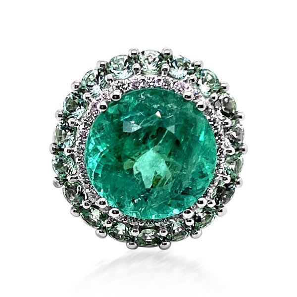 10.10ct Copper Bearing Paraiba Type Tourmaline 18K White Gold Ring