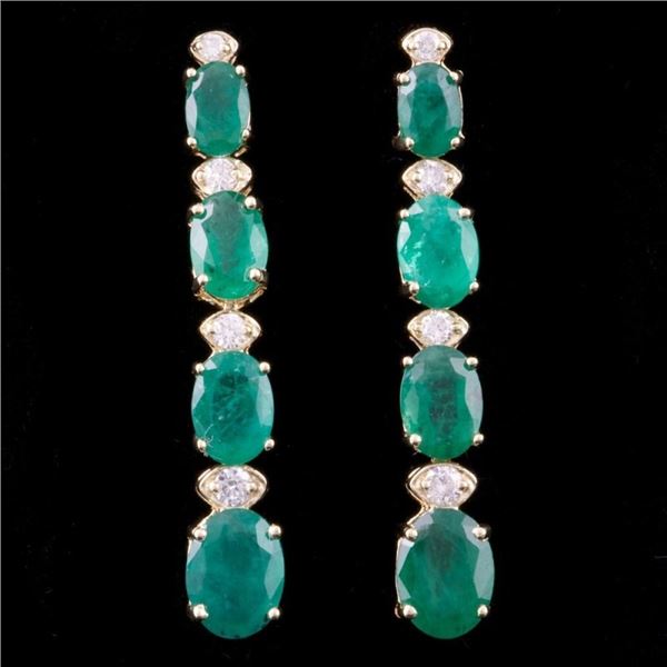 14k Gold 6.00ct Emerald 0.40ct Diamond Earrings