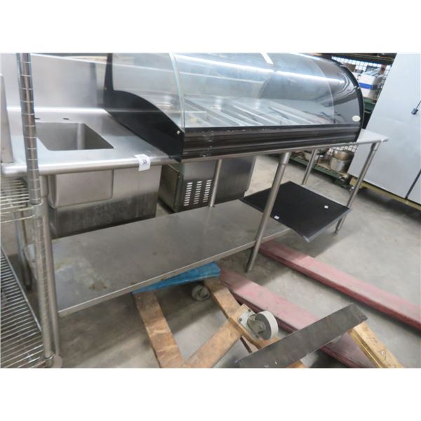 S/S 8' Prep Table w/Hand Sink, S/S Legs/Bottom Shelf and Corner Backsplash