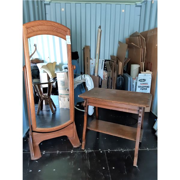 Antique Side Table & Swivel Mirror Cat A