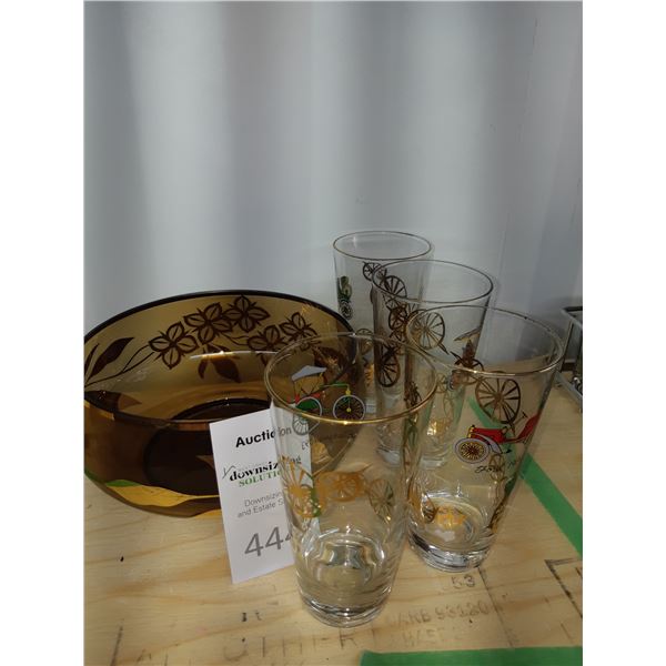 Vintage Czech Brown/Gold Bowl & Hi Ball Cat A