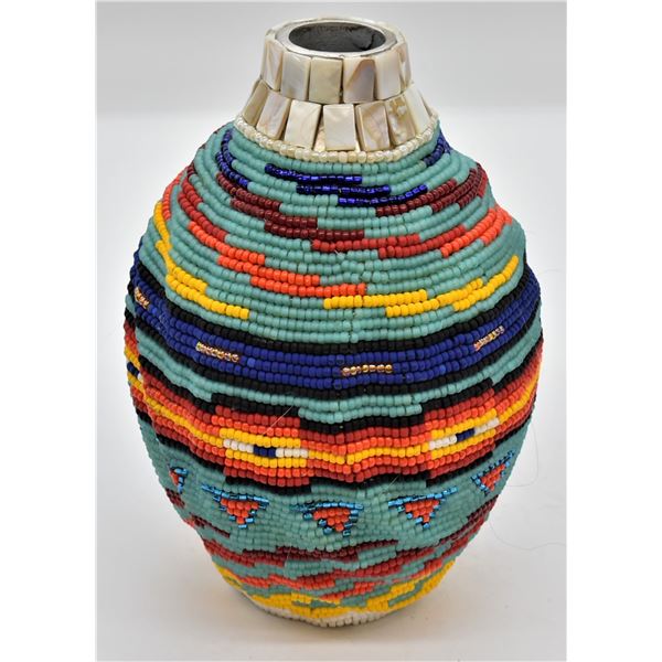Sioux Hand Beaded Metal Vase by Kills Thunder