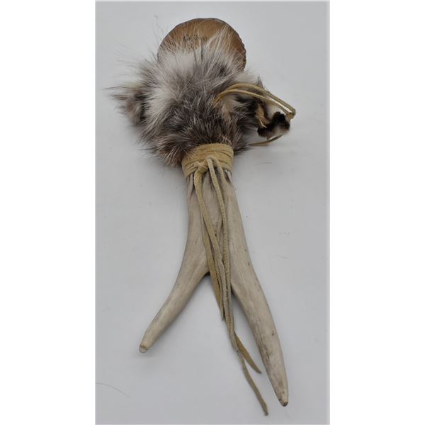 Native American Hide, Fur, and Antler Rattle