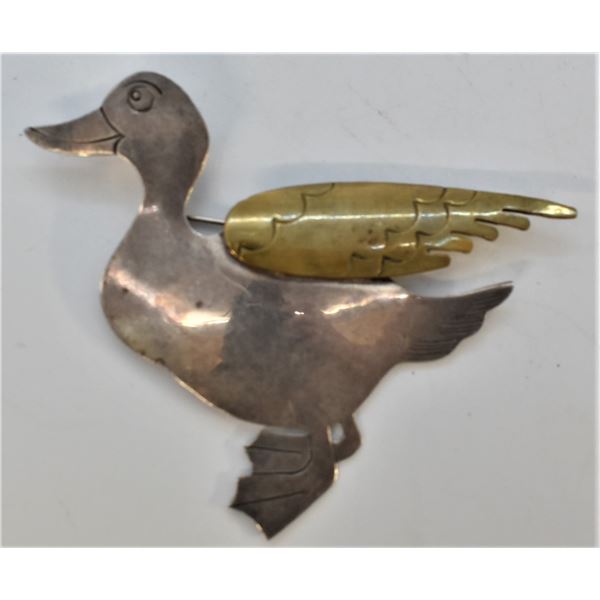 Taxco Sterling and Brass Duck Pin