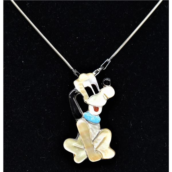 Zuni Sterling Inlay Pluto Pin Pendant Necklace