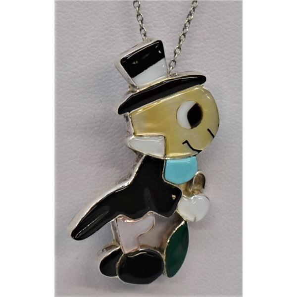 Zuni Sterling Inlay Jimminy Cricket Pin Pendant