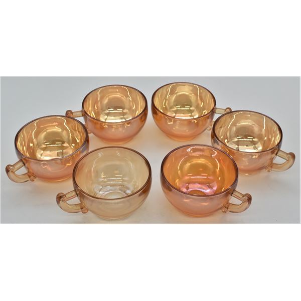 6 Vintage Marigold Iridescent Carnival Glass Cups