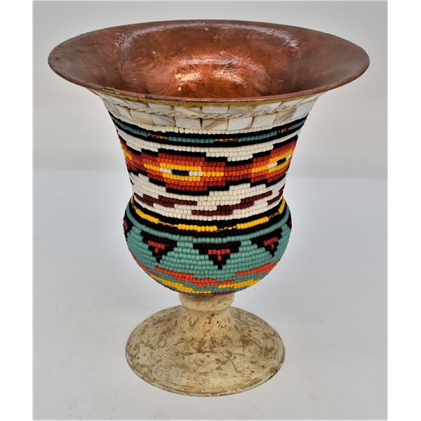 Sioux Hand Beaded Metal Vase by Kills Thunder