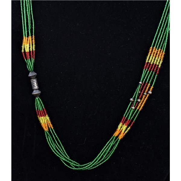 Native American 6 Strand Sterling Bead Necklace