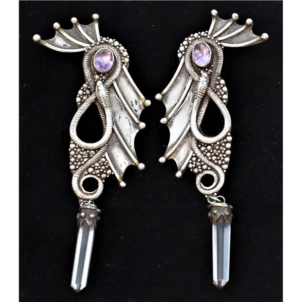 Sterling Amethyst & Crystal Dragon Wing Earrings