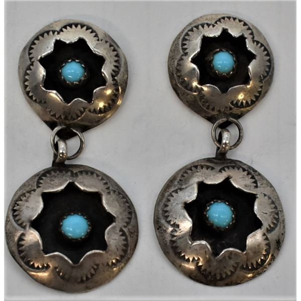 Navajo Sterling Turquoise Shadowbox Earrings