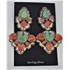Image 2 : Navajo Sterling Red Shell & Turquoise Earrings