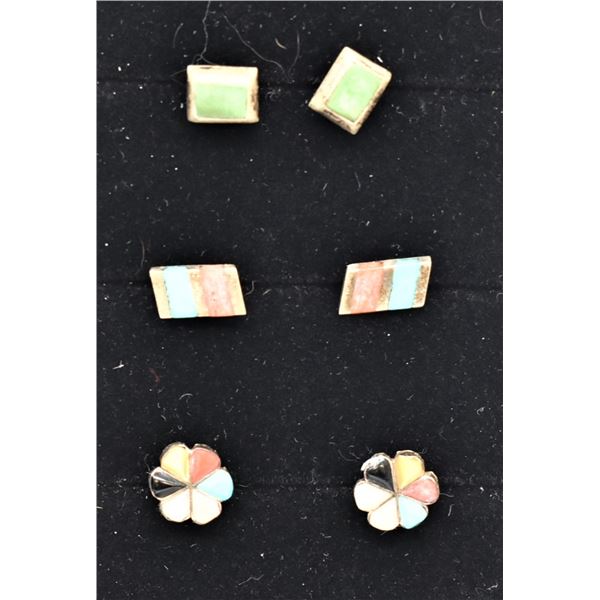 3 Pairs of Native American Sterling Earrings