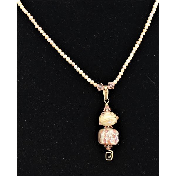 1/20 14K GF Pearl and Glass Bead Pendant Necklace