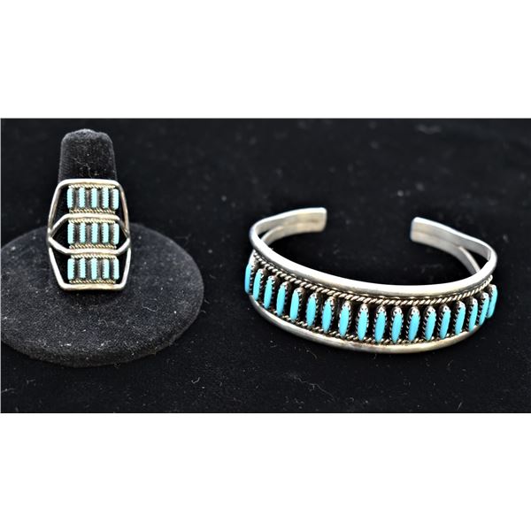 Navajo & Zuni Sterling Needlepoint Turquoise Set