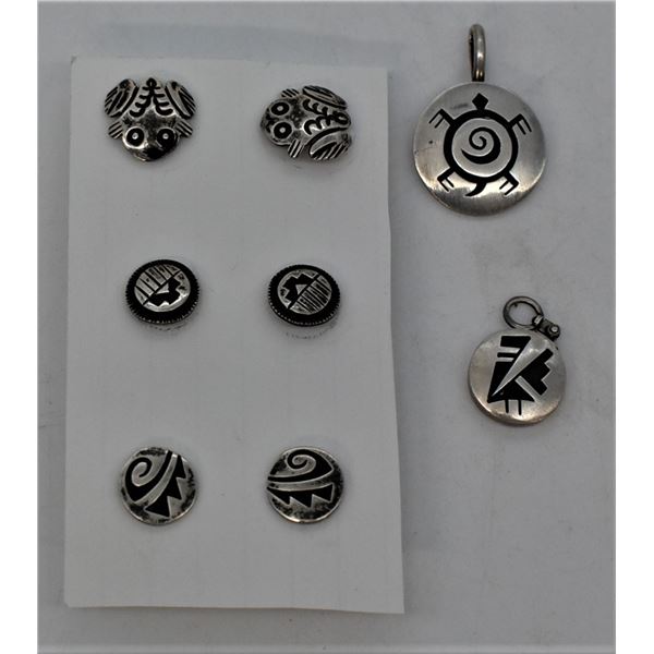 1980s Hopi Sterling Earrings and 2 Pendants